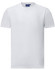 A white short-sleeve tee shirt made of premium cotton, featuring a simple design and a logo on the label.