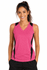 A pink singlet with black side panels, featuring a v-neck design and a logo present.