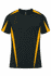 A black and yellow men’s T-shirt with a sporty design and short sleeves. Features branding on the neckline.
