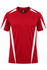 A red men's T-shirt with white side panels and a logo on the chest. Suitable for casual or sporting wear.