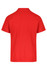 A red polo shirt with a collar and short sleeves, featuring a logo on the back.