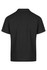 A black polo shirt with a classic collar and short sleeves, featuring branding on the back.