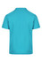 A turquoise polo shirt featuring a classic collar and short sleeves, with a logo on the front.