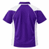 A purple polo shirt with white mesh panels on the sides and back, featuring a logo.