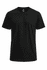 A black T-shirt with a round neckline and short sleeves. Features a simple design and a brand logo.