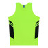 A bright yellow singlet with black side panels and a logo at the neckline. Ideal for kids.