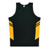 A dark green singlet with yellow side panels and a logo featured on the front.