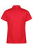 A vibrant red polo shirt featuring a classic collar and short sleeves, with a logo on the back.