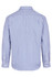 A long sleeve men's button-up shirt in blue and white check pattern, featuring a collar and brand logo.