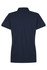 A navy blue women's polo shirt with a collar and short sleeves, featuring a logo on the front.