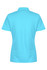 A turquoise women's polo shirt with a collared neckline and short sleeves, featuring a logo on the back.