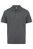 A grey polo shirt with a collar and three buttons, featuring a logo on the label.