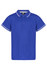 A blue polo shirt featuring a collar and matching trim, designed for kids with a logo on the label.