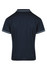 A navy blue men's polo shirt featuring a collared neckline and contrasting trim, with a logo on the back.