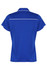 A blue polo shirt featuring a white trim and a branded logo on the back.
