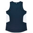A dark navy singlet with white side panels and a small logo on the back.