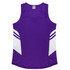 A purple singlet with white accents and a logo, designed for women's wear.