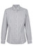 A long-sleeve, button-up shirt featuring a grey and white checkered pattern with a collar and branding.