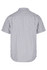 A short-sleeve button-up shirt in a grey and white checkered pattern, featuring a back yoke and branded logo.