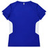 A women's t-shirt in royal blue with white side panels and a small logo on the back.