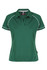 A green polo shirt with white piping and a collar, designed for women, featuring a logo on the chest.