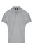 A grey polo shirt with white piping and a collar, featuring a logo on the chest area.