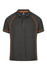 A dark green polo shirt with orange piping and a collar. The shirt features a logo on the chest.