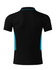 A black polo shirt featuring turquoise accents and a logo. The shirt has a classic fit with a collar and short sleeves.