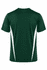 A dark green T-shirt with white side panels and a logo on the back. Suitable for kids' wear.