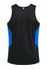 A black singlet with blue side panels and a logo. The design is simple and modern.