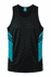 A black singlet with teal side panels and a branded logo. Suitable for men's sportswear.
