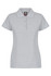 A light grey polo shirt with a collar and three buttons, featuring a logo on the tag.