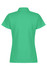 A green polo shirt with a collared neckline and short sleeves, featuring a logo on the back.