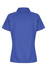 A blue polo shirt with a collar and short sleeves, featuring a logo at the back.