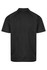 A black men's polo shirt with short sleeves and a classic collar, featuring a branding logo.