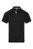 A black men's polo shirt with white accents and a logo on the chest, featuring a classic collar and short sleeves.