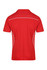 A red men's polo shirt featuring white accent details and a logo.