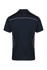 A navy blue polo shirt featuring white accents and a logo. Шirt has a classic collar and a short-sleeve design.