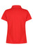 A red polo shirt with a collar, featuring a branded logo on the back.