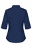 A navy blue button-up shirt with 3/4 sleeves and a fitted silhouette, featuring a collar and a logo.