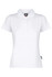 A white polo shirt with a collar, featuring a small logo on the side.