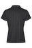 A black ladies' polo shirt with a standard collar and short sleeves, featuring a textured pattern and a logo.