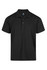 A black polo shirt featuring a classic collar and three buttons, with a subtle textured pattern.