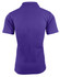 A purple polo shirt with short sleeves and a collar, featuring a branding logo.