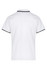 A white polo shirt with contrasting trim and a logo, featuring a classic short-sleeve design.