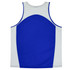 A blue and grey singlet with a sporty design, featuring a logo on the back.
