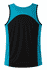 A men's singlet featuring a black body with turquoise accents on the shoulders and sides. It has a branding logo.