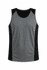 A grey and black men's singlet, featuring a sporty design with contrasting side panels and a logo.