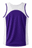 A men's singlet in purple with white accents and a logo on the side.