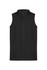 A black kids' vest with a zip front and two side pockets, featuring a logo on the front.